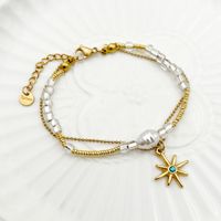 304 Stainless Steel Beaded Gold Plated Glam Commute Plating Inlay Star Crystal Beads Zircon Bracelets Necklace sku image 1