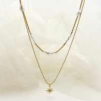 304 Stainless Steel Beaded Gold Plated Glam Commute Plating Inlay Star Crystal Beads Zircon Bracelets Necklace sku image 2