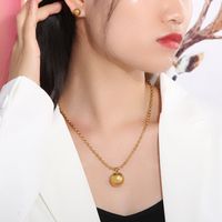 Titanium Steel 18K Gold Plated Elegant Lady Polishing Plating Solid Color Earrings Necklace main image 10