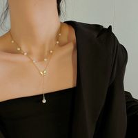 Simple Style Butterfly Titanium Steel 18k Gold Plated Shell Double Layer Necklaces In Bulk main image 2