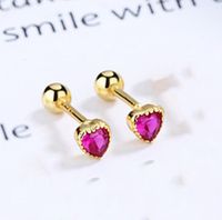1 Pair Simple Style Heart Shape Plating Inlay Sterling Silver Zircon Ear Studs sku image 4
