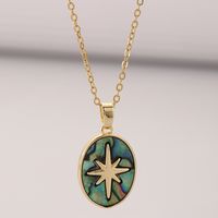 Ig Style Star Oval Stainless Steel Gold Plated Shell Pendant Necklace In Bulk main image 5