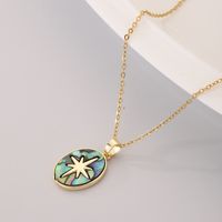 Ig Style Star Oval Stainless Steel Gold Plated Shell Pendant Necklace In Bulk main image 3