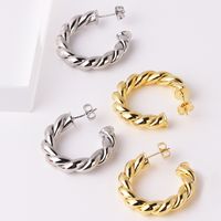 1 Pair Simple Style C Shape Twist Plating Copper 18k Gold Plated Ear Studs main image 1