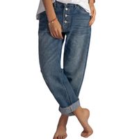 امرأة شارع غير رسمي اللون الصامد مكتمل الطول مغسول جينز main image 2