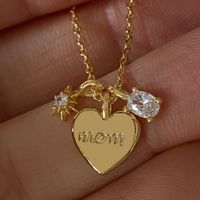 Acero Titanio Chapados en oro de 18k Estilo Simple Carta Forma De Corazón Embutido Circón Collar Colgante main image 1