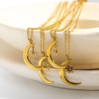 201 Stainless Steel 304 Stainless Steel Glass Gold Plated Retro Plating Inlay Star Moon Zircon Pendant Necklace main image 3