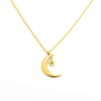 201 Stainless Steel 304 Stainless Steel Glass Gold Plated Retro Plating Inlay Star Moon Zircon Pendant Necklace sku image 2