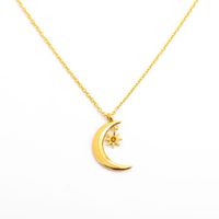 201 Stainless Steel 304 Stainless Steel Glass Gold Plated Retro Plating Inlay Star Moon Zircon Pendant Necklace sku image 3