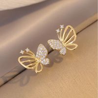 1 Pair Lady Butterfly Plating Inlay Copper Zircon Ear Studs main image 1