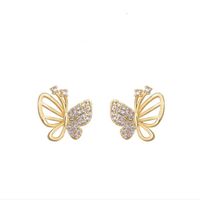 1 Pair Lady Butterfly Plating Inlay Copper Zircon Ear Studs main image 4