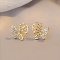 1 Pair Lady Butterfly Plating Inlay Copper Zircon Ear Studs main image 2