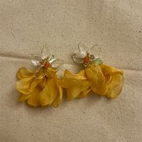 1 Pair Romantic Flower Plating Arylic Cloth Copper Drop Earrings main image 4