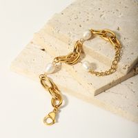French Style Solid Color 201 Stainless Steel Freshwater Pearl 18K Gold Plated Bracelets In Bulk main image 4