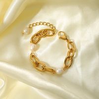 French Style Solid Color 201 Stainless Steel Freshwater Pearl 18K Gold Plated Bracelets In Bulk main image 5