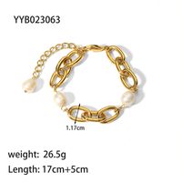 French Style Solid Color 201 Stainless Steel Freshwater Pearl 18K Gold Plated Bracelets In Bulk sku image 1