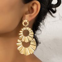1 Pair Lady Solid Color Plating Pleated Alloy 14k Gold Plated Drop Earrings main image 1