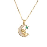 Ig Style Simple Style Little Bear Star Moon Copper Plating Inlay Zircon Gold Plated Pendant Necklace main image 4