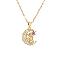 Ig Style Simple Style Little Bear Star Moon Copper Plating Inlay Zircon Gold Plated Pendant Necklace main image 6
