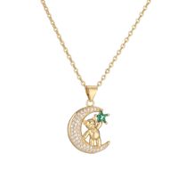 Ig Style Simple Style Little Bear Star Moon Copper Plating Inlay Zircon Gold Plated Pendant Necklace main image 5