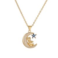 Ig Style Simple Style Little Bear Star Moon Copper Plating Inlay Zircon Gold Plated Pendant Necklace main image 3