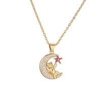Ig Style Simple Style Little Bear Star Moon Copper Plating Inlay Zircon Gold Plated Pendant Necklace main image 2