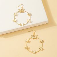 1 Pair Lady Round Butterfly Plating Alloy 14k Gold Plated Drop Earrings main image 5