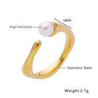Lady Solid Color Stainless Steel Titanium Steel Plating Inlay Pearl 18k Gold Plated Open Rings sku image 1