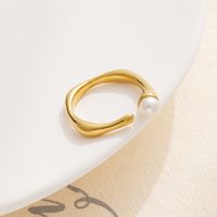 Lady Solid Color Stainless Steel Titanium Steel Plating Inlay Pearl 18k Gold Plated Open Rings main image 3