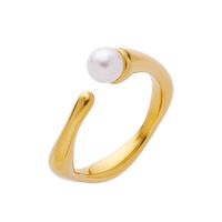 Lady Solid Color Stainless Steel Titanium Steel Plating Inlay Pearl 18k Gold Plated Open Rings main image 2
