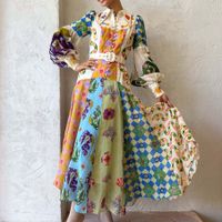 Women's Swing Dress Casual Ethnic Style Turndown Printing Long Sleeve Geometric Maxi Long Dress Travel Daily main image 1
