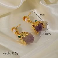1 Pair Sweet Flower Plating Inlay Copper Imitation Pearl Amethyst 14k Gold Plated Drop Earrings main image 2