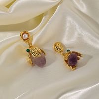 1 Pair Sweet Flower Plating Inlay Copper Imitation Pearl Amethyst 14k Gold Plated Drop Earrings main image 3