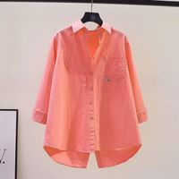 Women's Blouse Long Sleeve Blouses Pocket Slit Button Casual Simple Style Solid Color main image 6