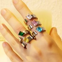 Hip-hop Vintage Style Round Square Stainless Steel Plating Inlay Zircon Gold Plated Open Rings main image 6