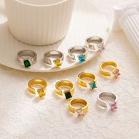 Hip-hop Vintage Style Round Square Stainless Steel Plating Inlay Zircon Gold Plated Open Rings main image 3