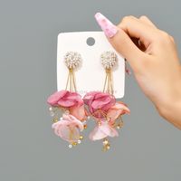 1 Pair Fashion Flower Cloth Handmade Rhinestones Women's Drop Earrings main image 1