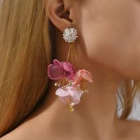 1 Paire Mode Fleur Chiffon Fait Main Strass Femmes Boucles D'oreilles main image 4