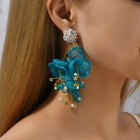1 Pair Fashion Flower Cloth Handmade Rhinestones Women's Drop Earrings main image 9