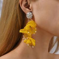1 Pair Fashion Flower Cloth Handmade Rhinestones Women's Drop Earrings main image 5