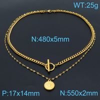 Stainless Steel Imitation Pearl 18K Gold Plated Retro Classic Style Toggle Portrait Layered Necklaces sku image 12