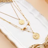 Stainless Steel Imitation Pearl 18K Gold Plated Retro Classic Style Toggle Portrait Layered Necklaces main image 1