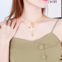 Stainless Steel Imitation Pearl 18K Gold Plated Retro Classic Style Toggle Portrait Layered Necklaces main image 6
