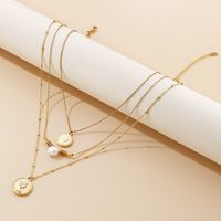 Stainless Steel Imitation Pearl 18K Gold Plated Retro Classic Style Toggle Portrait Layered Necklaces main image 5