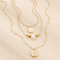 Stainless Steel Imitation Pearl 18K Gold Plated Retro Classic Style Toggle Portrait Layered Necklaces main image 2