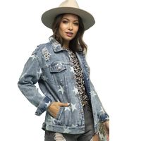 Women's Casual Star Ripped Single Breasted Coat Denim Jacket main image 4