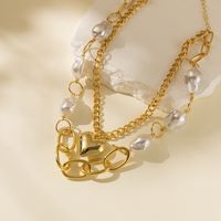 Wholesale Jewelry Hip-Hop Sweet Heart Shape Imitation Pearl Iron Aluminum Layered Plating Layered Necklaces main image 2