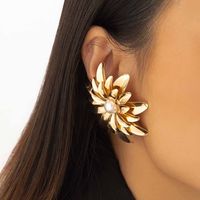 1 Paire Sucré Fleur Incruster Alliage Perles Artificielles Boucles D'oreilles main image 3