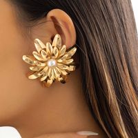 1 Pair Sweet Flower Inlay Alloy Artificial Pearls Ear Studs main image 1
