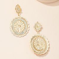 1 Pair Retro Oval Flower Plating Inlay Alloy Artificial Rhinestones 14k Gold Plated Drop Earrings main image 4